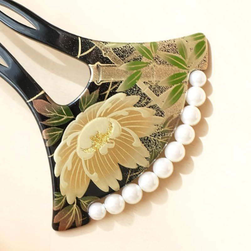 Used Kanzashi Tomesode Makie Hair Ornament Pearl Wedding Mother Hairpin Peony Made In Japan Kanzasi 30's 40's 50's 60's Watmosphere Watmosphere 8w506