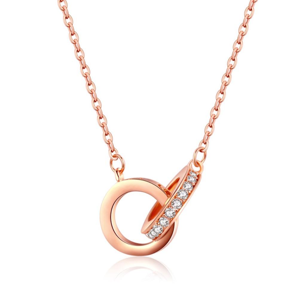 18k Rose Gold Plated Double Ring Necklace Women Lock Small Fresh Bone Chain