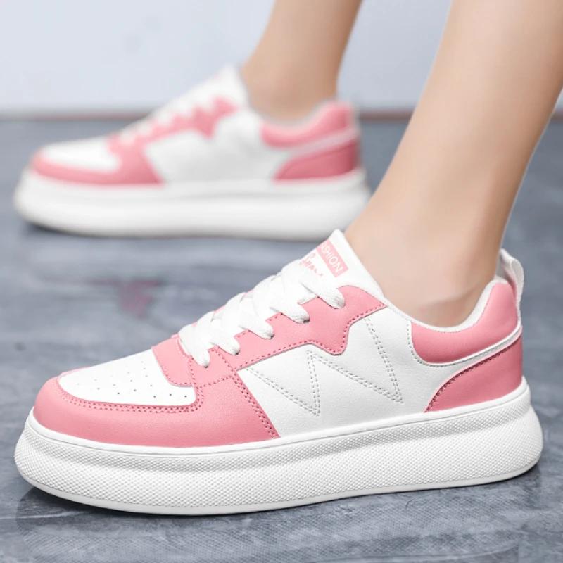 

Повседневная женская спортивная обувь из ПУ кожи, дышащая, на шнуровке, модная, легкая, противоскользящая, для ходьбы, на толстой подошве 36