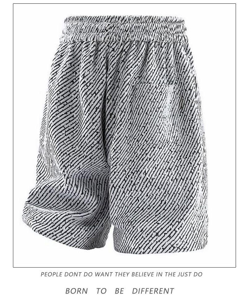 Chenille Zebra Stripe Silver Shorts: Breathable, Trendy, Loose-Fit Mid-Length for Couples