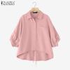 ZANZEA Women Summer Turn Down Collar Loose Asymmetrical Half Sleeve Blouse