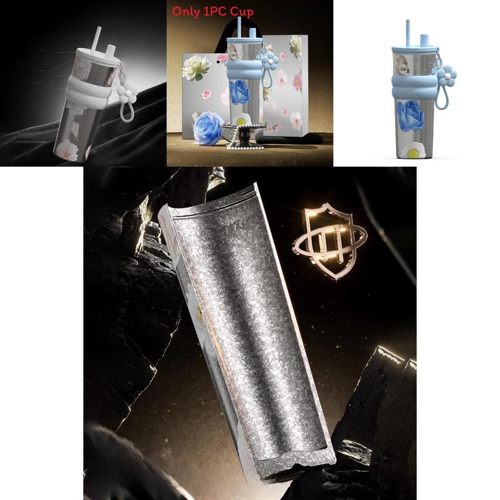 Isolierte Titan-Wasserflasche im traditionellen chinesischen Stil mit Strohhalm, tragbar für Reisen und als Geschenk