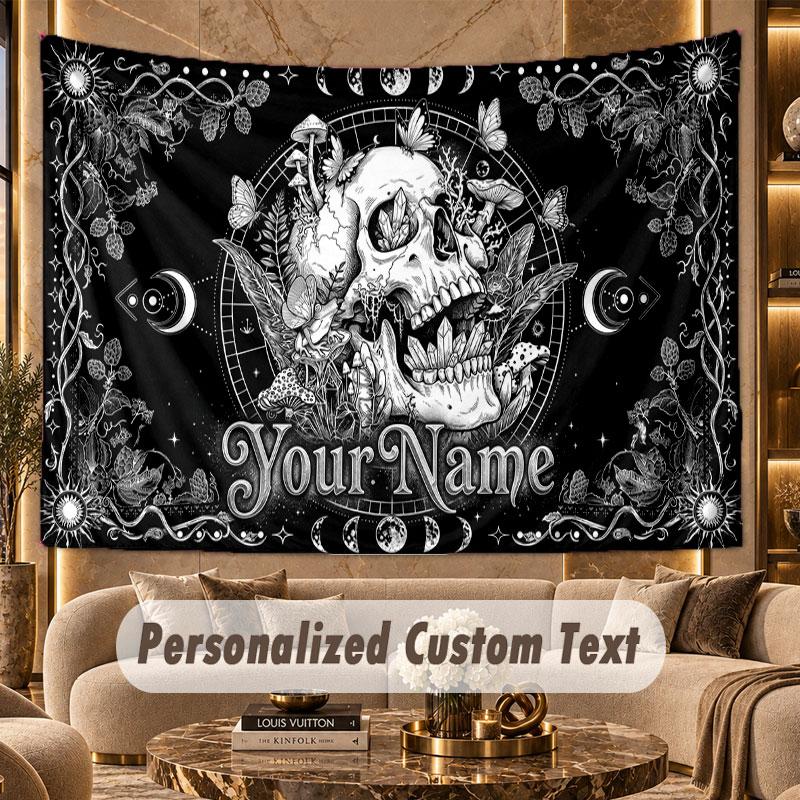 Skull Gothic (135) Theme Wall Tapestry Customized With Name Text Personalized Hanging Tapestry For Bedroom Living Room Decor