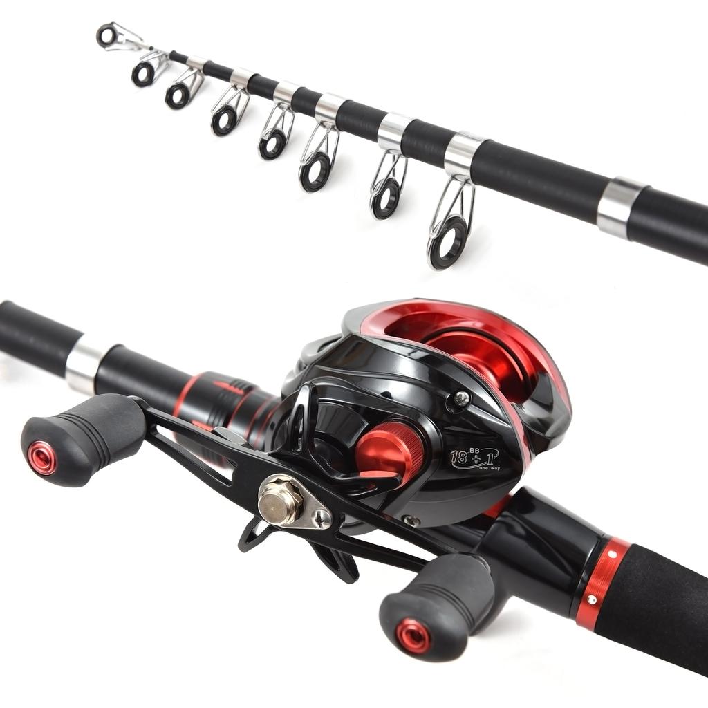 Combo Canna da Pesca e Mulinello Canna da Pesca Telescopica 2,1 m con Mulinello da Baitcasting Mano Destra