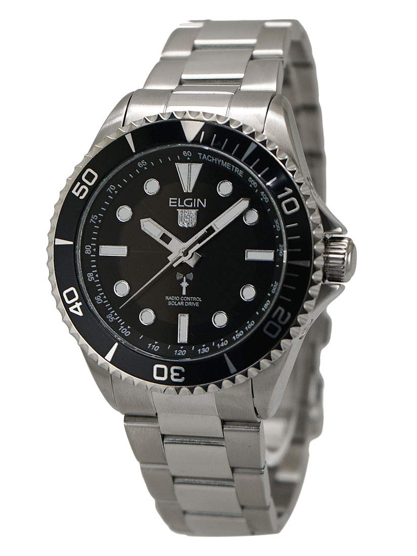 Solar 10 ATM Water Solar Black NEW ELGIN Radio-Controlled Watch, Resistant, Powered, Men s, Dial, FK1427S-BP