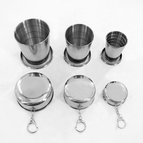 Taza Plegable de Acero Inoxidable Taza de Viaje Plegable con Llavero Taza Portátil para Beber al Aire Libre para Acampar Senderismo Pesca Uso