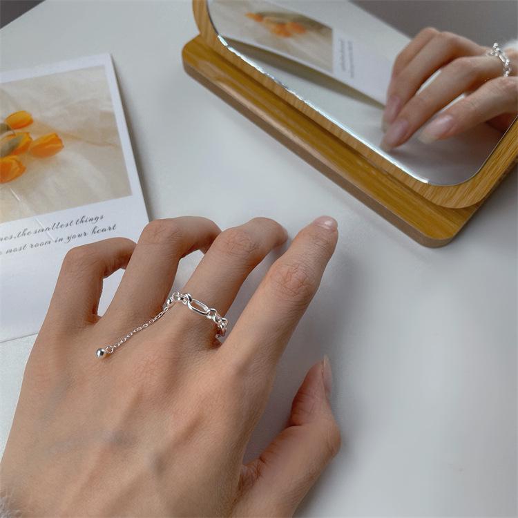 Korean Style Dongdaemun S925 Sterling Silver Adjustable Chain Ring for Women