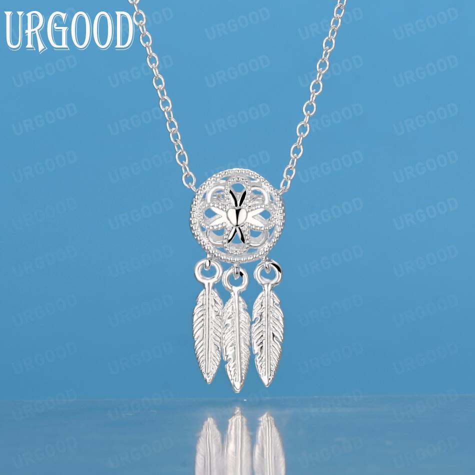 925 Sterling Silver Flower and Leaf Pendant Necklace Wedding Jewelry