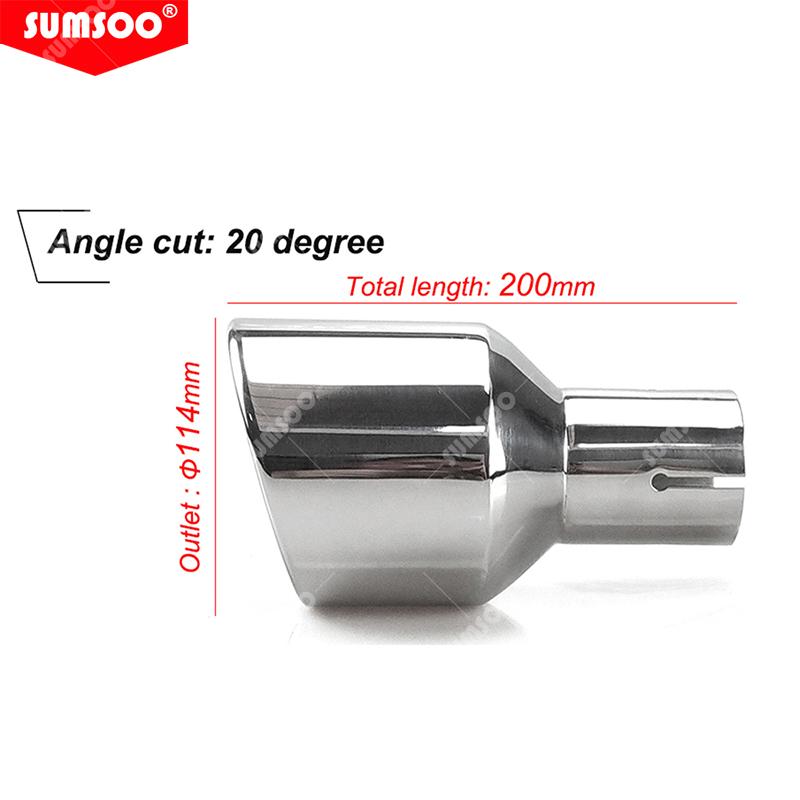 

genuine SUMSOO 114mm outlet Universal modification Car Accessories silver Curly Flange Muffler exhaust Stainless Steel Tip Angle cut-Inlet 63mm