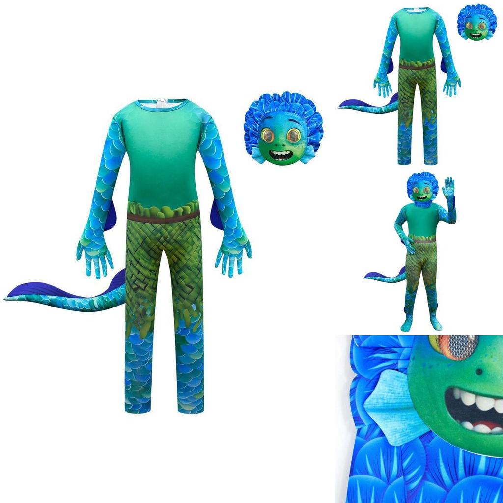 Stupendo Costume Tuta Luca per Bambini con Maschera Elegante e Guanti Coordinati