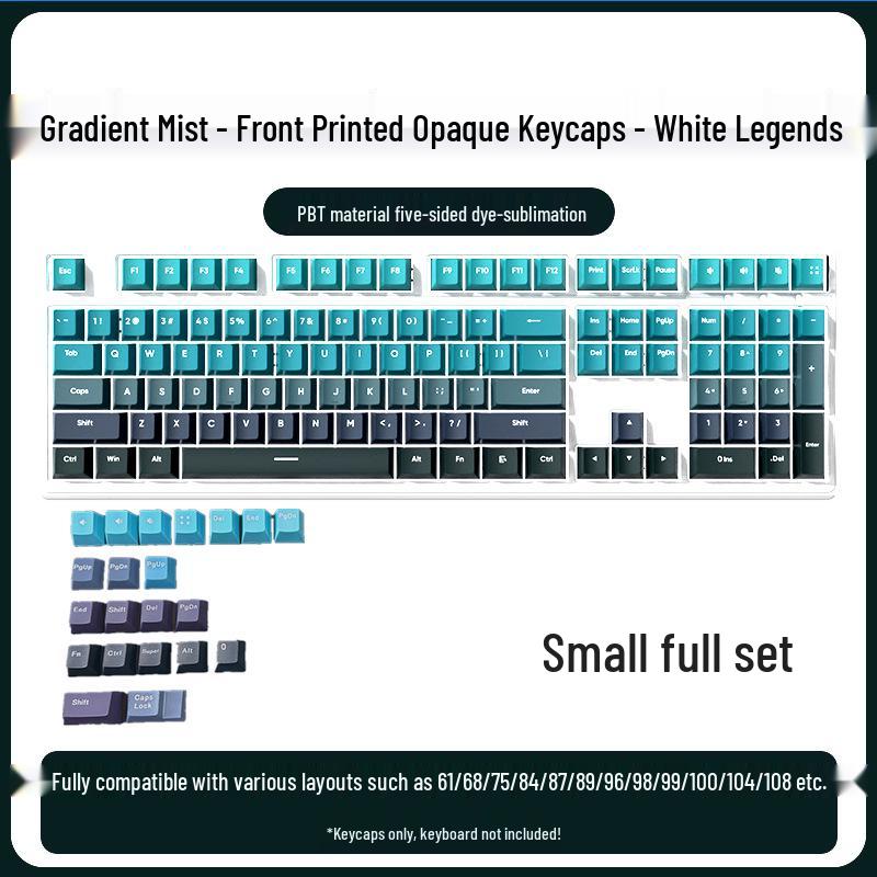 PBT Gradient Color Mechanical Keyboard Keycaps, Personalized Double Shot, Side Printed, Translucent, Five-Sided Dye Sublimation, Full Set