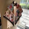 Womens Cotton Linen Scarf Square Wrap Shawl With Floral Print Lightweight Fall Winter Accessory