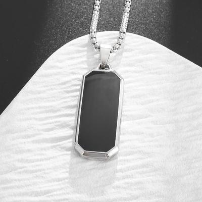 Stainless Steel Fashion Geometric Black Enamel Rectangular Pendant Necklace Men\'s and Women\'s Casual Trendy Jewelry