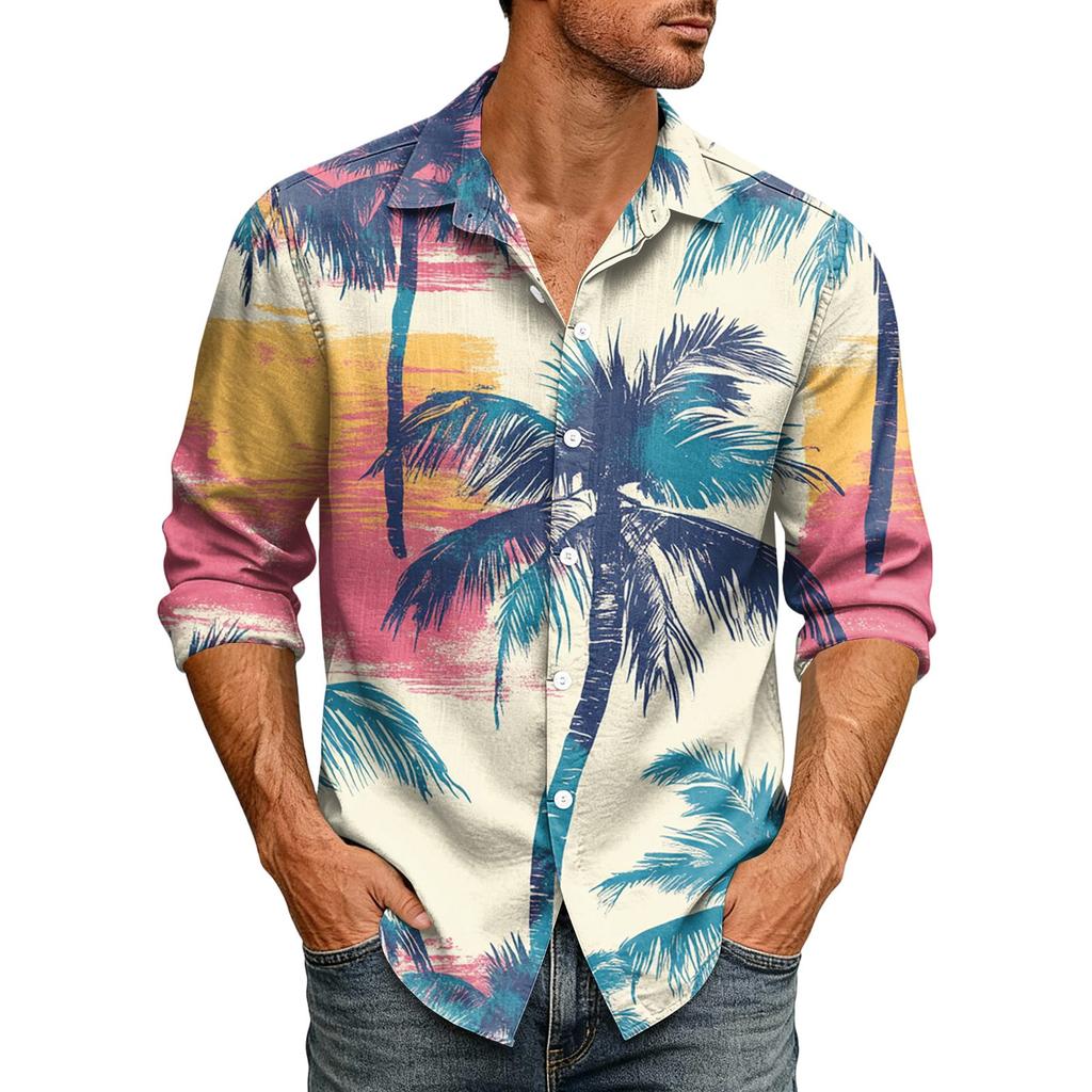 Hawaii Print - Men's Casual Long-Sleeved Shirt