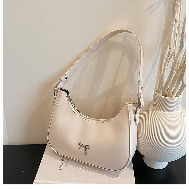 French Style Faux Leather Shoulder Bag for Women with Bow Knot Decoration Tote Handbag