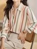 Ladies' Temperament Lapel Contrast Stripe Print Shirt