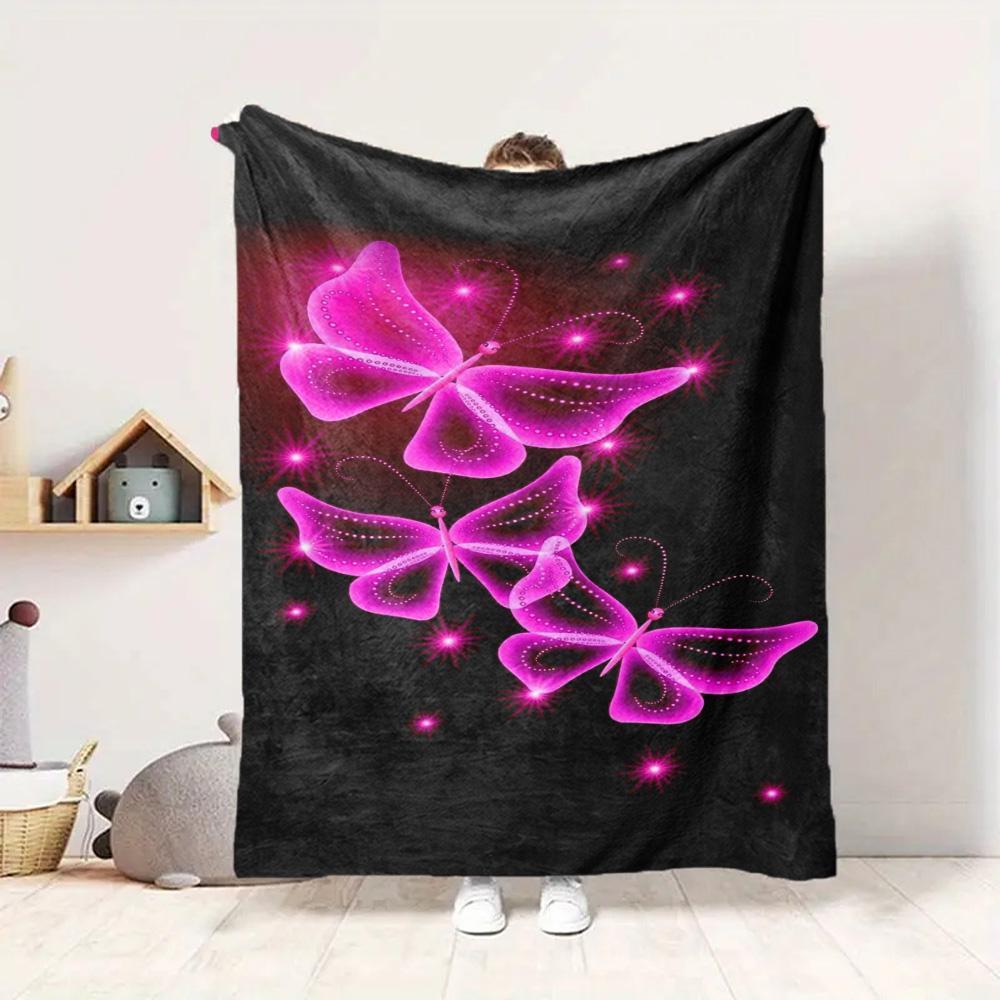 Pink Butterflies Flannel Blanket Throw Blanket Soft Warm Sofa Bed Camping Car home Decor Unique Christmas Gift C9301950