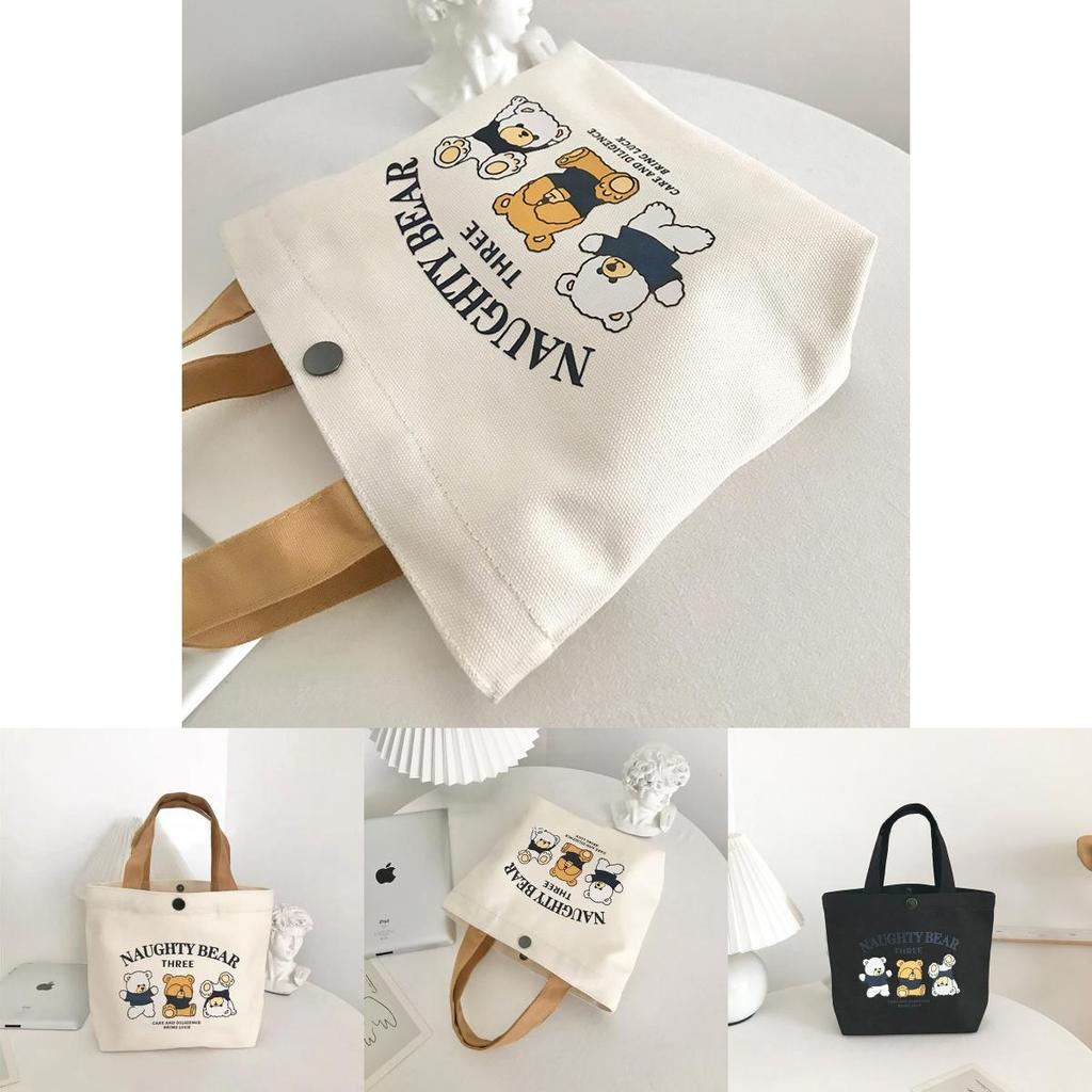 Cute Letters And Cartoon Bear Print Casual Hand Held Canvas Bag For Office Use