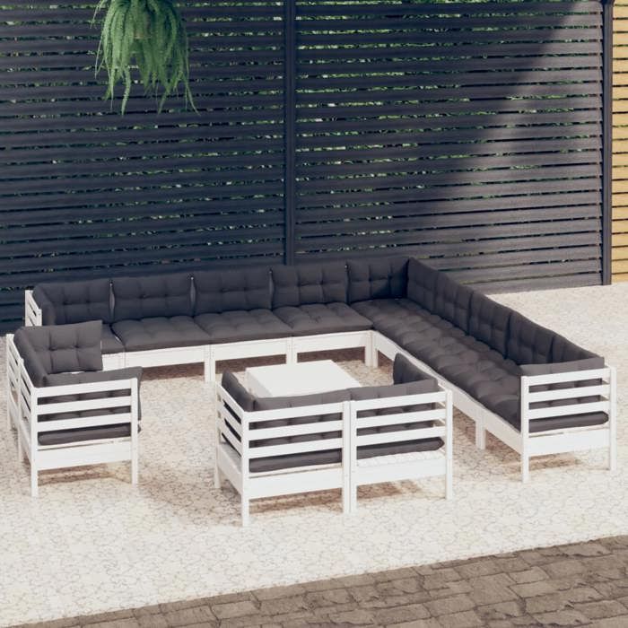 VidaXL Solid Pine Wood Garden Lounge Set 14 Pcs with Cushions Patio Furniture Outdoor Furniture Garden Furniture 3096966