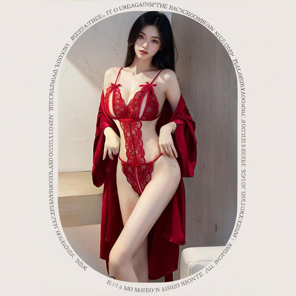 Pajama lace erotic living room adult anniversary one size fits exposing the making the chest look open husband and wife [MeatRoot] robe, red, pajamas,