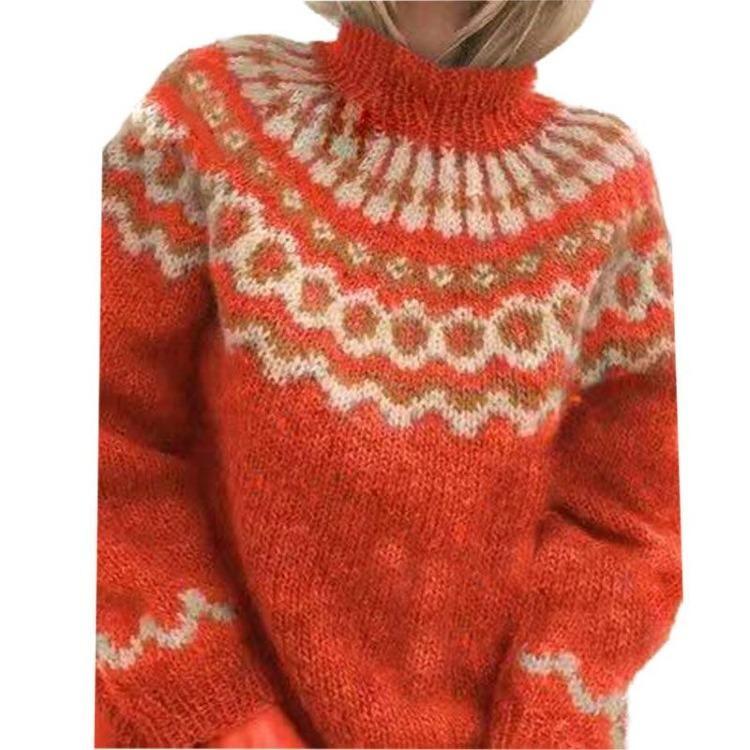 Nordic Knitted Winter Sweater Women High Neck Casual Pullover Tops Jumper