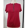 Womens Ribbed Knit Half Zip T Shirt With Stand Collar Short Sleeve Casual Slim Fit Top