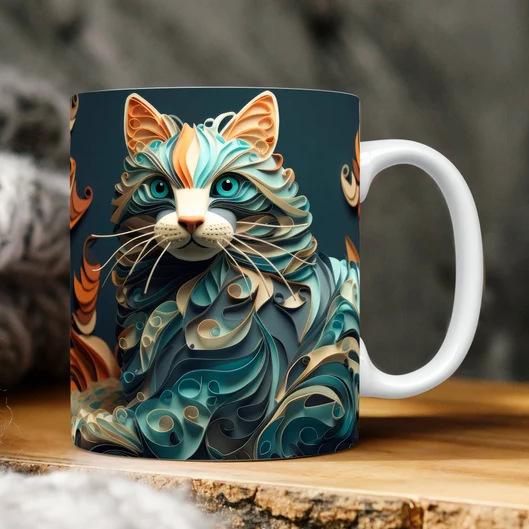 3D Graphic Painting Kitten Cat Cat Snowflake Hole Ceramic Coffee Mark Cup Tea Cup New Hollow
