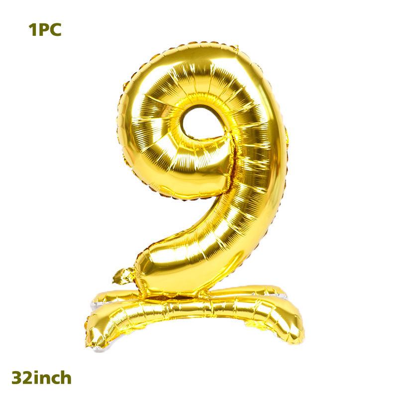 32 Inch Gold 3D Number Standing Aluminum Foil with Base for Birthday Party Decorations