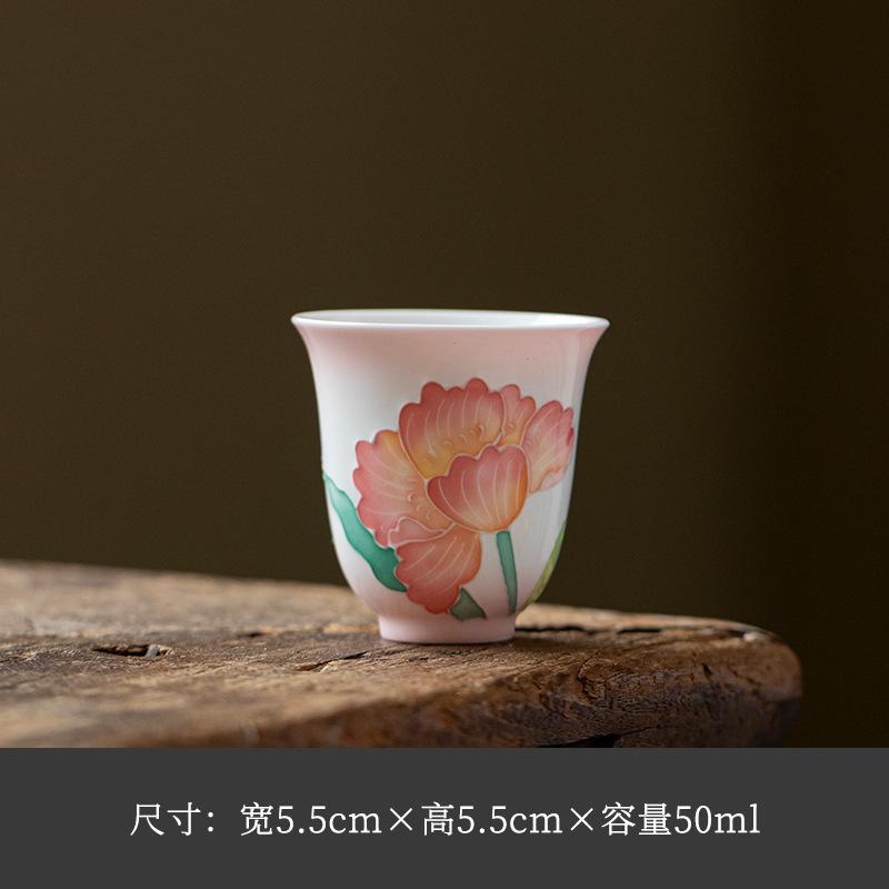 

2pc/lot Hand Drawn Tulip Teacup Vintage Tea Bowl Sample Tea Cup Tea-tasting Personal Cup Jianzhan Master Cups Teaset Craft 50ml