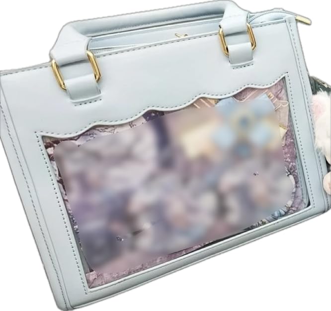 Seraphim Quilted Scallop Ita Bag, Cute, Otaku-inspired, Clear Bag with Badge, Saxe/Light Blue, Women's, Small Size [Parallel Import]