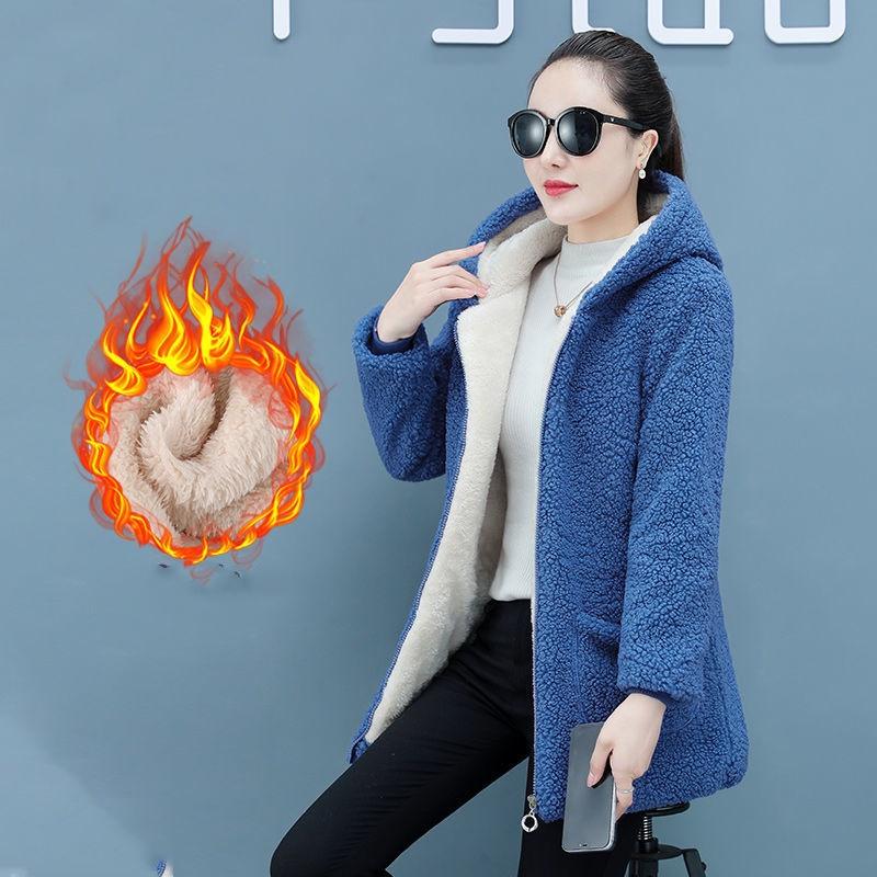 Herbst Winter Fleece-gefütterte, verdickte, mittellange Freizeitjacke für Damen, Mutterkleidung, Jacke in Übergröße