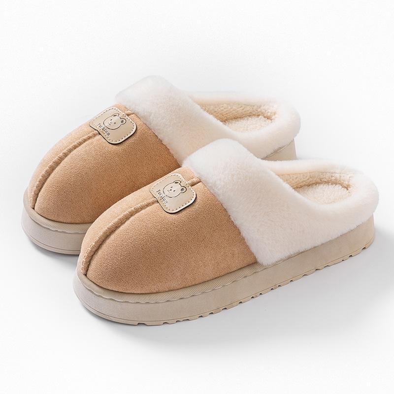 Cartoon bear cotton slippers autumn and winter thick-soled comfortable home warmth half a pack of snow boots couple cotton shoes