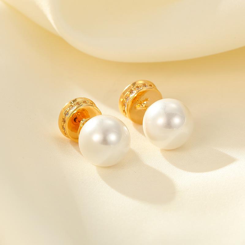 Pearl Stud Earrings Advanced Sense Anti-Allergic Square Face Ancient Cold Wind Universal Earrings