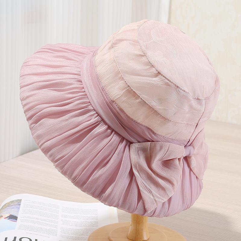 New bow seersucker sun hat children spring and summer big brim foldable sunscreen thin mesh hat