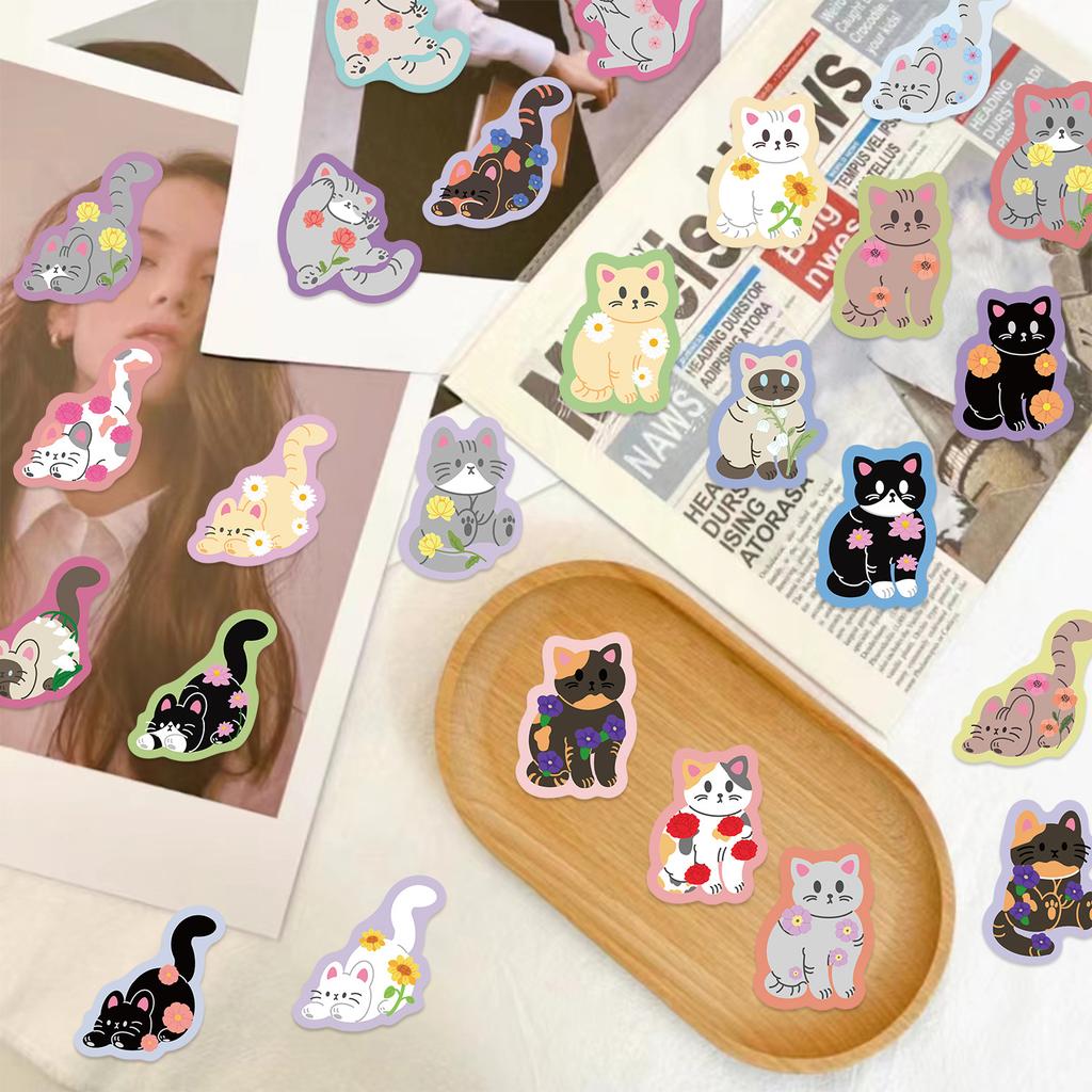50 Pictures of Colored Flowers Cat Cartoon Image Graffiti Sticker Trolley Box Diary Waterproof Sticker