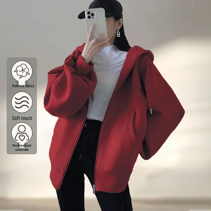 Damen 2024 Retro Roter Hoodie - Beliebte lockere Passform für Frühling & Herbst