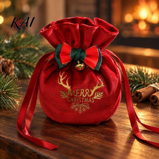 Durable Fabric Bags for Small Gifts Drawstring Christmas Candy Bags, Reusable Gift Wrap Holiday Celebration Holders Cute Eve Fruit Party Favor