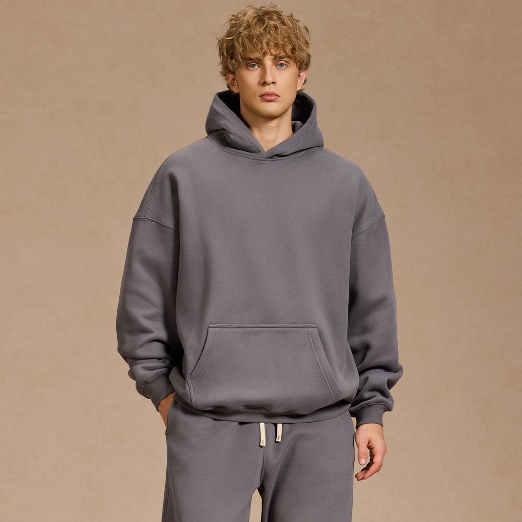 Men's Fleece Sweatpants Long Pants Drawstring Joggers with Hooded Sweatshirt Casual Athletic Set