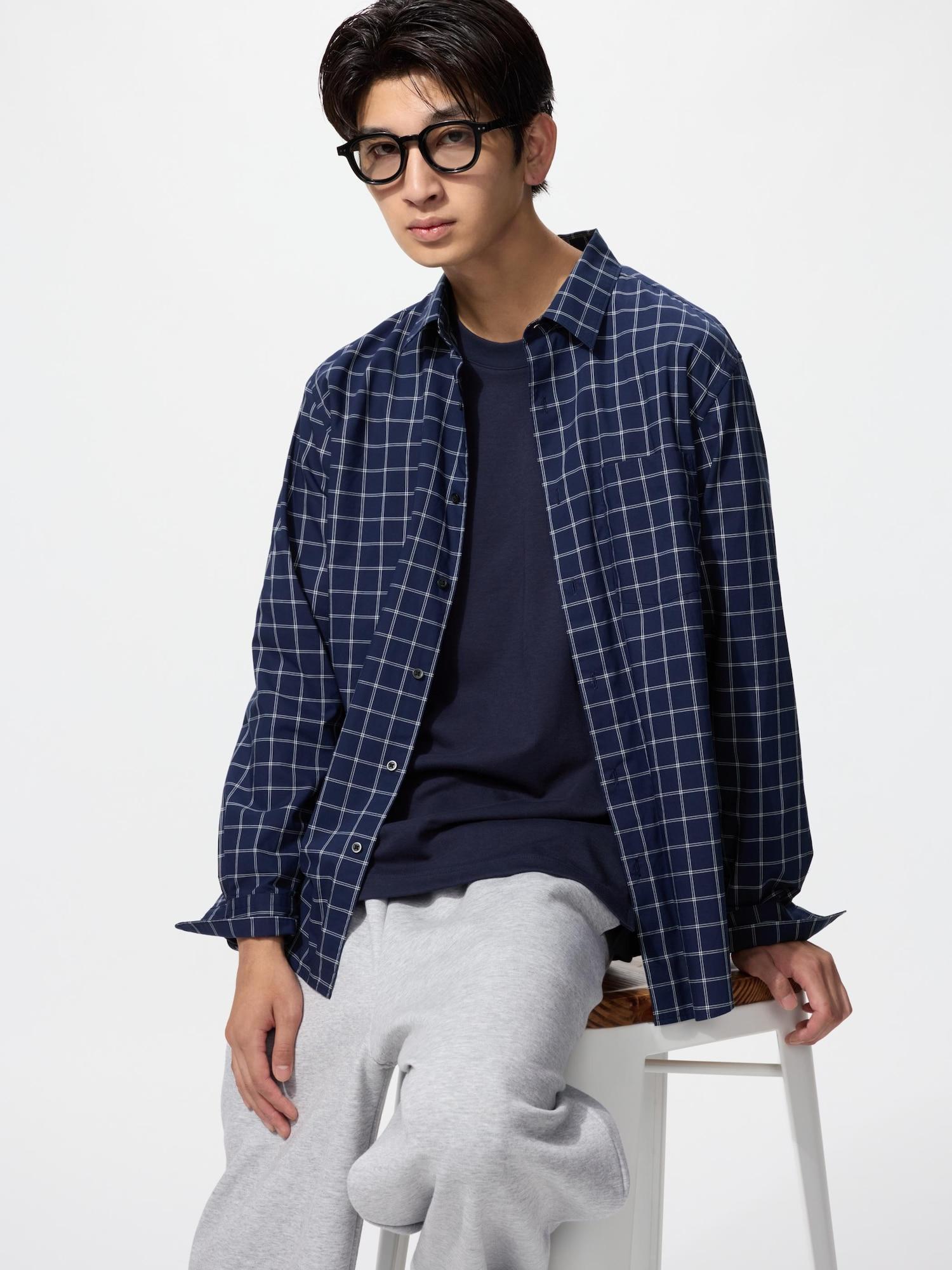 

Uniqlo Блузка из поплина с длинным рукавом, обычный воротник, клетка B 69 NAVY/MEN 4XL