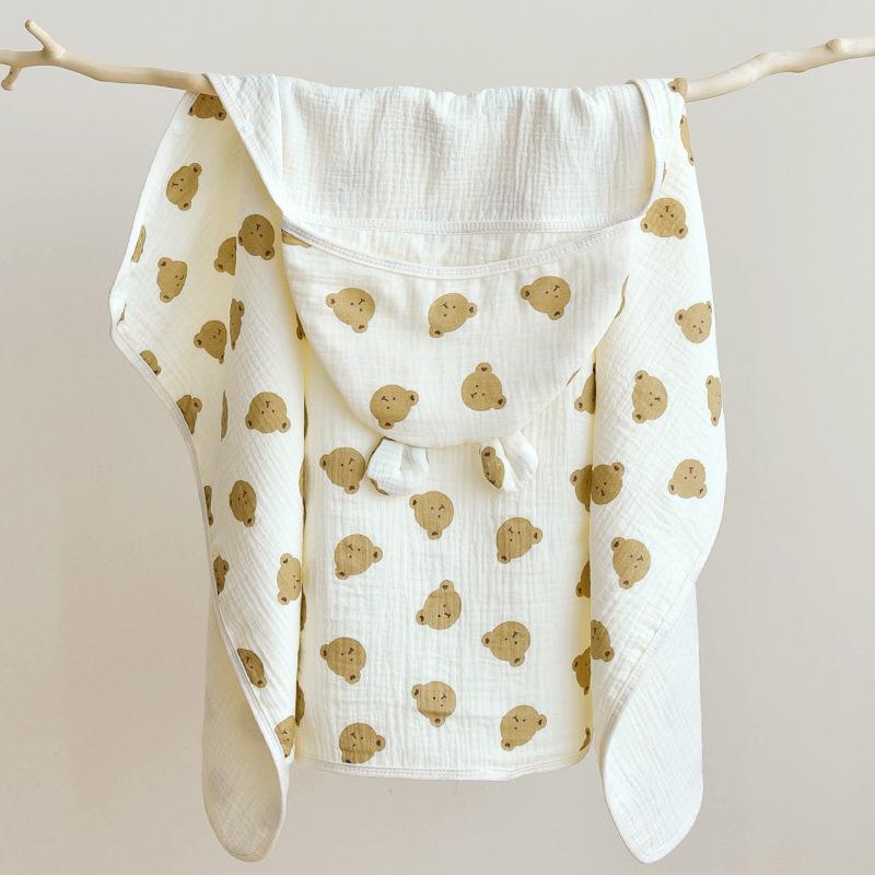 Newborn Infant Hooded Cotton Gauze Bath Towel & Swaddle Blanket