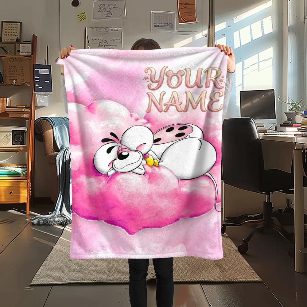 1PC Custom Name Diddl Patterned Flannel Blanket Suitable For All Seasons for Home Decor Warmth and Comfort Gifts Holiday Present_xia