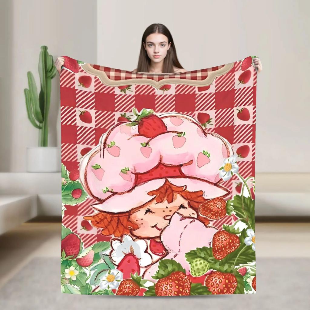 Erdbeer-Shortcake-Mädchen Rosa Decke Qualitäts-Warme Überwurfdecke Winter-Picknick Couch Sessel Schlafsofa Flauschige Tagesdecke