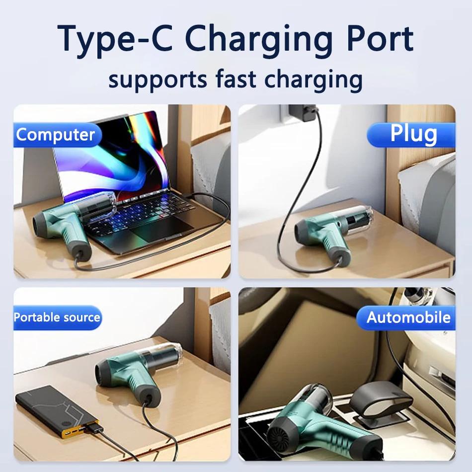 Bezdrátový vysavač do auta 120 000 Pa 3v1 Silný robotický vysavač pro domácnost a auto Dvojité použití Mini vysavač Čištění klávesnice