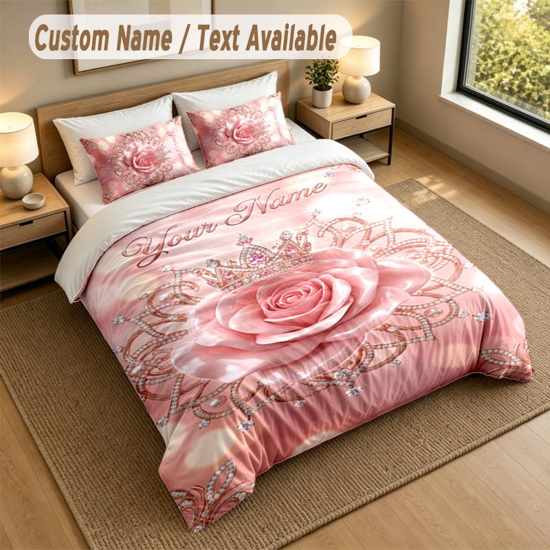 Floral Garden Theme Personalized 3Pcs Bedding Set Custom Text & Name 1 Sheet 2 Pillowcases Household Bedding 1pc