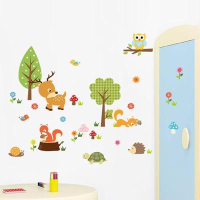 Cartoon Forest Animals Wall Sticker Kids Living Room Decals Wallpaper Bedroom Nursery Background Home Decor Stickers
