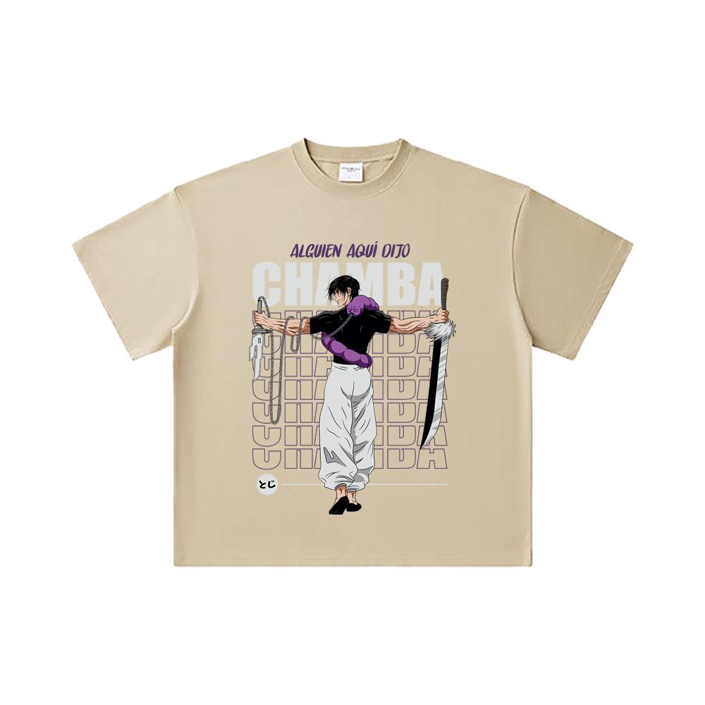 260 GSM Double Yarn 32 Count 100% Cotton Jujutsu Kaisen V48 Toji Print Unisex Heavy Cotton T Shirt