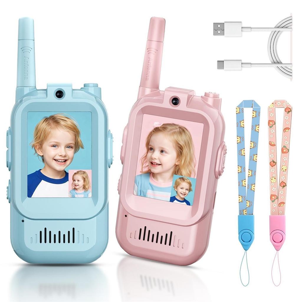 Video-Walkie-Talkies für Kinder 2er-Pack Wiederaufladbares Intercom-Walkie-Talkie Niedlicher 2-Zoll-Bildschirm Ein-Klick-Anruf Kinder-Video-Intercom