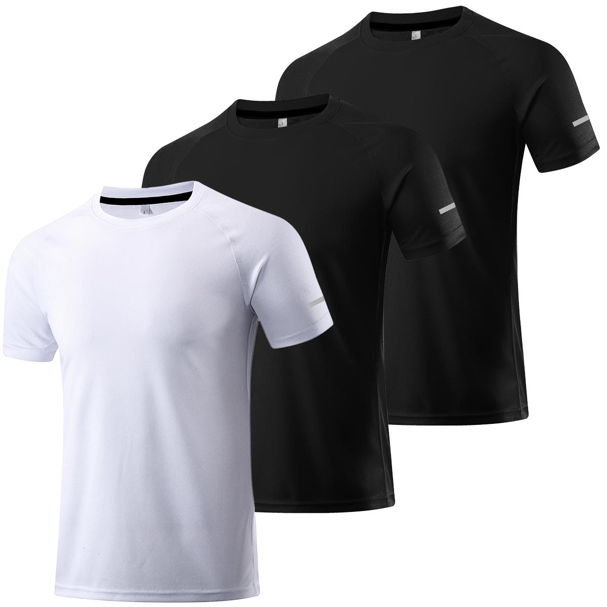 

3 шт./компл. Мужская футболка с коротким рукавом для спорта, фитнеса, баскетбола, тренировок, рыбалки, бега, свободного покроя XXL чёрный/белый