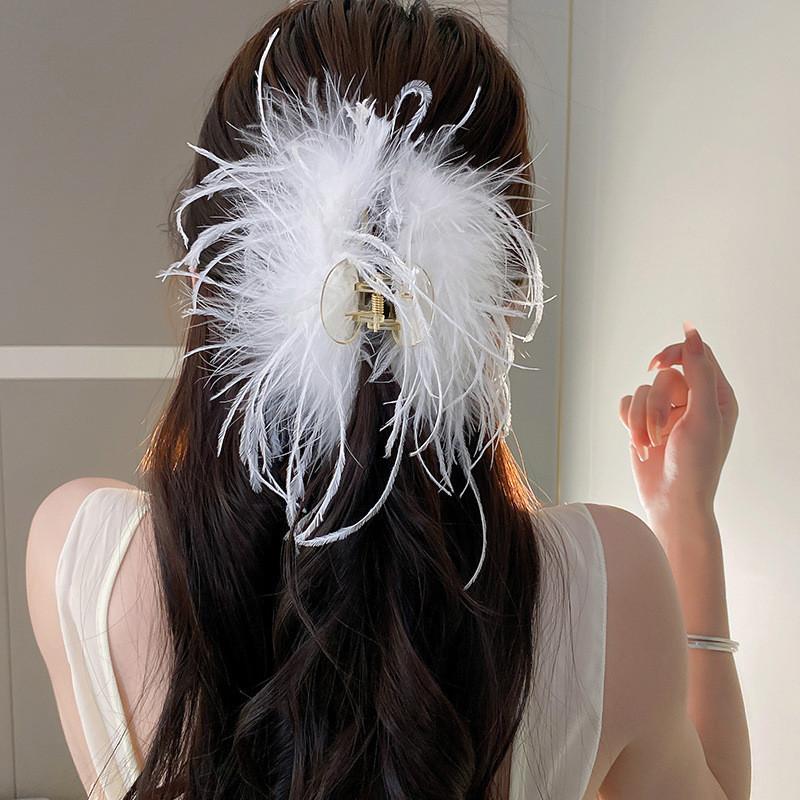 Black And White Feather Hair Claw Hairpin For Stylish Women Summer