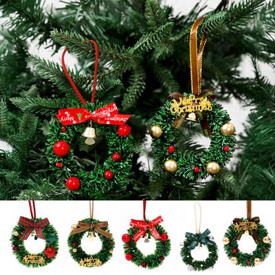 Christmas Wreath Decoration Mini Wreath with Bow And Bell Artificial Greenery Wreath for Tree Door Wall Holiday Home Decoration